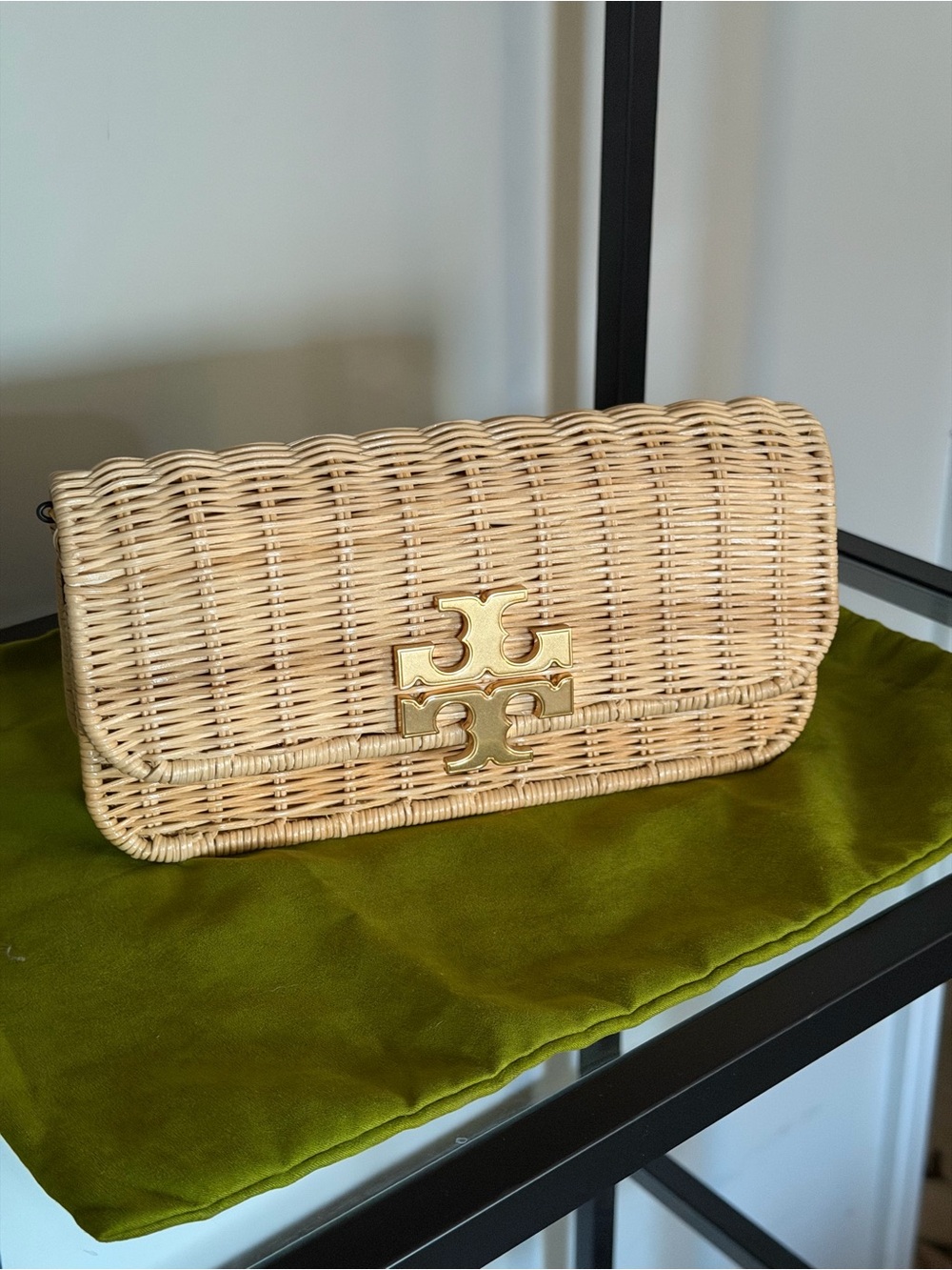 Tory Burch Eleanor Wicker Clutch with Gold Chain - Picture 2 of 6